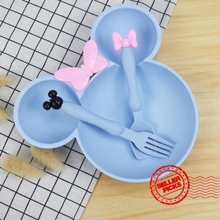 3 en 1 bebé Minnie Bowl cuchara frok Set vajilla de caja Bowl de papel] Mickey paja plato de de S1M8