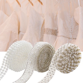 Maravilloso 1 yarda de ropa de cristal de banda de apliques de hierro en perla cadena de fijación caliente diamantes de imitación DIY colorido accesorios de ropa de novia vestido de recorte (5)