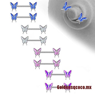 Goldensqcoco - Piercing de mariposa, esmalte, mariposa, pezón, barra de acero inoxidable