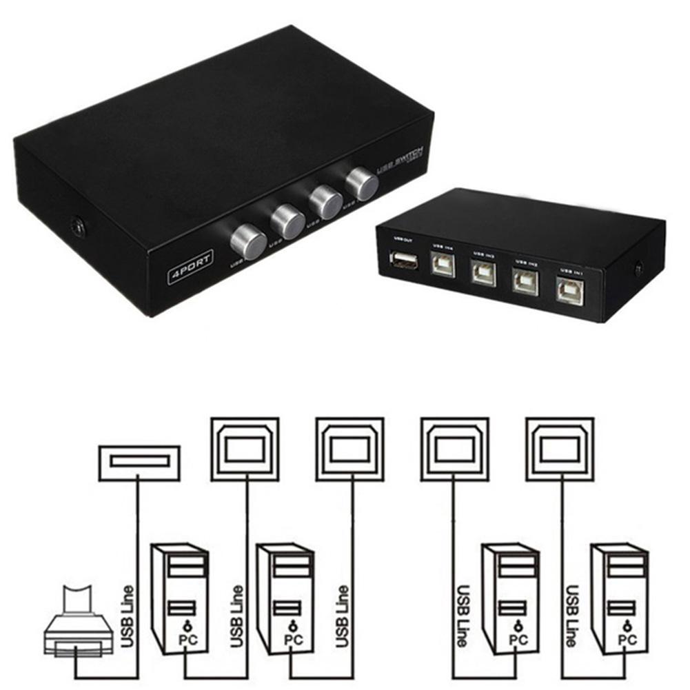 Nueva USB 2.0 4 puertos compartir interruptor interruptor Selector caja Hub para PC ordenador Manual escáner impresora