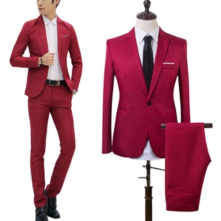 2 piezas de los hombres Slim Fit Formal de negocios esmoquin traje de abrigo pantalones de fiesta de boda baile