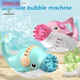 máquina eléctrica de burbujas para niños en forma de delfín rico de burbujas soplando juguete con 10 salidas y agua de burbujas y tazón