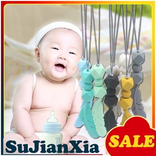 Sujianxia bebé silicona mordedor pluma colgante perlas collar de dentición cadena juguete de masticar
