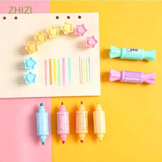 zhizi 6pcs lindo resaltador kawaii herramienta de escritura rotulador de la escuela de suministros de oficina regalos de los niños 6 unids/set papelería forma de caramelo doble cabeza pluma fluorecente