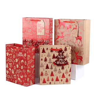 IBILIFI 1/10PCS Cajas de regalos Bolsas de regalo de Navidad Favores de la boda Paquete de pastel Caja de regalo de papel Kraft Bolsas de embalaje de galletas Con mango Regalo de los niños Suministros para la fiesta Etiqueta Navidad Alce (8)