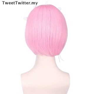 [TweetTwitter] Hajimeru Isekai Seikatsu Rem Ram Twins Blue Pink Cosplay peluca +Pins Party New MY (8)