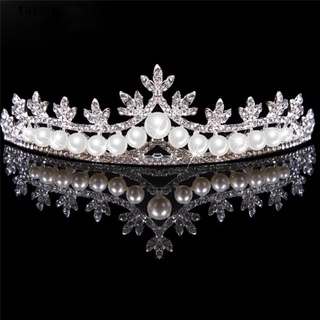 [ntai] diadema de diamantes de imitación tiara nupcial perla princesa prom corona diadema boda dfz