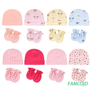 FAMLOJD Baby Anti-scratching Cotton Gloves + Hat Set Newborn Face Protection Scratch Mittens Warm Cap Kit Infants Shower Gifts (1)