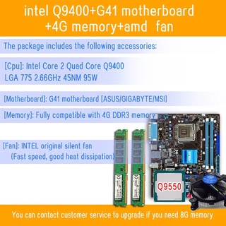 Intel Core 2 Quad Core Q9400/Q9550 LGA 775, 2.6GHz/2.83GHZ CPU + ASUS/GIGABYTE G41 placa base + 4G DDR3 RAM + ventilador original del radiador cuatro descuento (2)