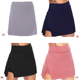 Women 2 In 1 Tennis Skirt with Built-in Shorts Pocket High Waist Split Skorts (1)