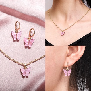 Moda coreana Nuevo acrílico collar de mariposa anillo de oreja Conjunto de accesorios Female Super Fairy Temperament Sodi Cadena de cuello