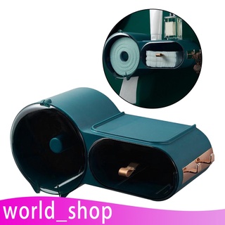 [worldshop] soporte de rollo de papel higiénico adhesivo para pared, caja de almacenamiento de pañuelos faciales, dispensador de toallas con estante y cajón para
