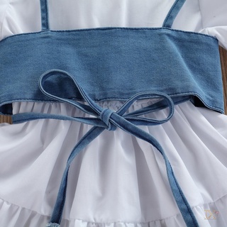 ✨JX-Kids Girls Set Short Sleeve Dress + Denim Vest, Simple Style Adjustable (8)
