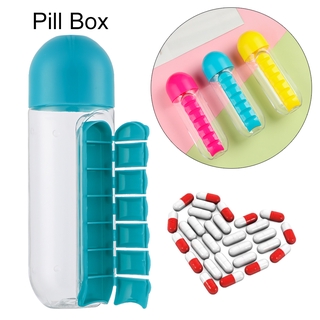 Carta cuidado de la salud píldora taza a prueba de fugas deportes botella de agua diario pastillas cajas portátil vaso caja organizador de plástico 2 en 1/Multicolor (8)