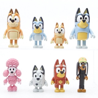LUCKYTIME 8Pcs/Set PVC Familia Bluey Dibujos animados Muñecos para perros Figura de acción Modelo Bluey Friends Juguete de anime Decoración de escritorio Regalo de cumpleaños para niños Figura (7)
