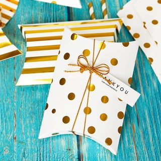 5 unids/lote de papel dorado almohada caja de caramelos con etiquetas y cuerda favores de boda cajas de caramelo con etiquetas fiesta en casa
