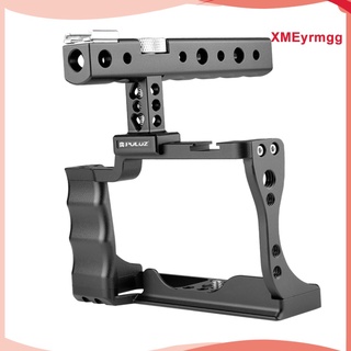 [xmeyrmgg] jaula steadicam para canon eos m50, cámara de aleación de aluminio vlog soporte para hacer vídeo con mango de madera