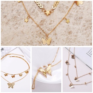 moda retro mariposa oro multicapa collar gargantilla colgante collares cadena de metal mujeres accesorios regalo