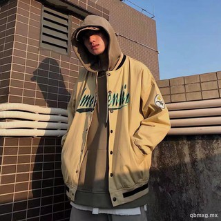 ✠2021 primavera y otoño estilo retro americano de Hong Kong chaqueta de uniforme de béisbol chaqueta de los hombres de moda hip-hop chaqueta de bombardero suelta