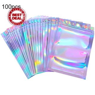 100 piezas ziplock bolsa de embalaje láser bolsa de aluminio arco iris bolsa reflectante sinfónica papel de aluminio r6q7