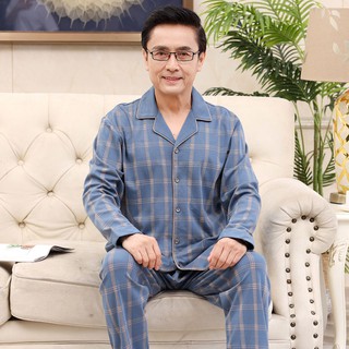 De mediana edad papá pijamas de los hombres de algodón de manga larga más el tamaño de mediana edad y ancianos abuelo servicio a casa traje