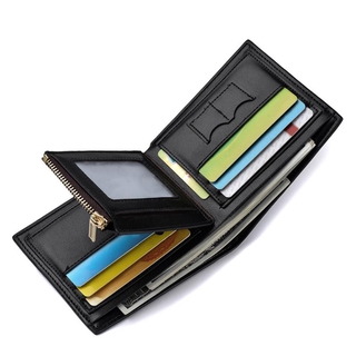 cartera corta de tres pliegues con cremallera pu multitarjeta bolsillo cartera para hombre (1)