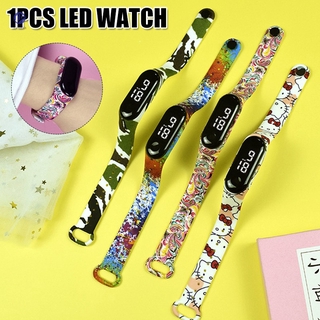LED Waterproof Electronic Watch With Printing Strap and Touching Screen Children Cartoon Wristwatch Christmas Gift