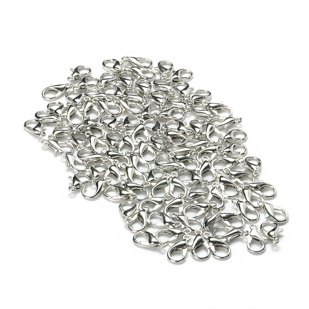 100 pzs ganchos de aleación de broche de langosta Color plata 12 x 6 mm accesorios de joyería (3)