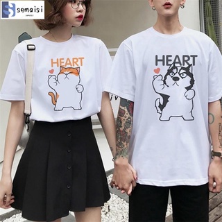 ✨Productos al contado✨Coreano Kawaii pareja camiseta corazón gato gráfico camisetas Casual día de san valentín Tops verano coincidencia pareja ropa para los amantes 🔥semaisi🔥