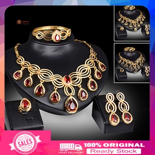 [&_&] Noble Cubic Zirconia Earrings Necklace Bib Statement Ring Bracelet Jewelry Set