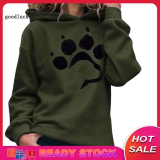 [Ready Stock] Autumn Winter Women Dog Paw Print Hoodie Long Sleeve Pullover Hooded Sweatshirt
