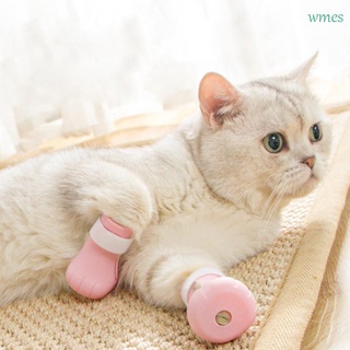 WMES1 4 piezas cubierta de pie de gato antiarañazos zapatos de garras de gato zapatos de pie cubierta de silicona manoplas de baño hogar gato garras guantes/Multicolor