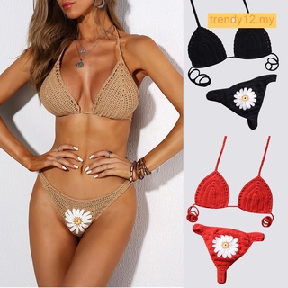 conjunto de bikini bordado de girasol hecho a mano para mujer/conjunto de bikini push-up/ropa de playa