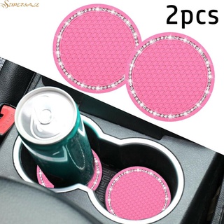 2X posavasos de coche almohadilla rosa titular de la taza estera de diamantes de imitación Auto Interior accesorios 7 cm