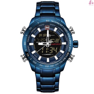 reloj de pulsera naviforce de cuarzo con pantalla digital luminosa de acero inoxidable impermeable para hombres