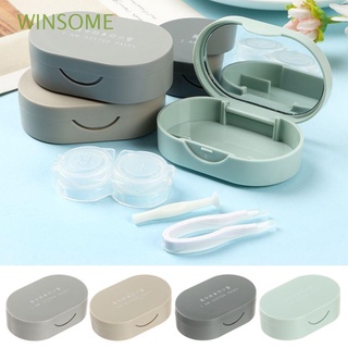 WINSOME Kit Estuche para lentes de contacto Encantador Mini cuadrado con espejo Contenedor Viaje Fácil de llevar Moda Colorido Estuche para lentes de contacto