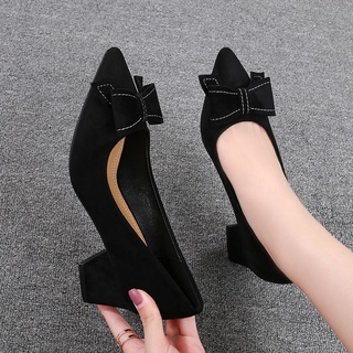 Tacones altos negros con lazo para mujer2020Nuevos zapatos de otoño zapatos de trabajo de tacón medio y bajo zapatos de trabajo para mujeres (1)