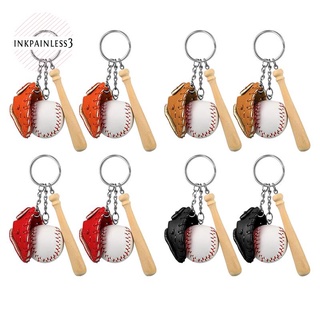 8 pzas Mini llavero De béisbol tres piezas guantes De béisbol llavero De madera Bat Para llaves De coche