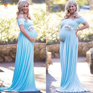 Mujer maternidad encaje vestido fuera de hombro manga corta embarazada fotografía Props Maxi vestido