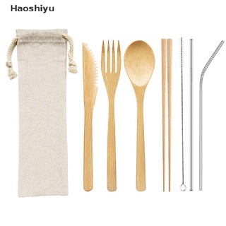 haoshiyu 3/4/5/6/7/8/9pcs vajilla set de bambú cubiertos de madera tenedor cuchara paja palillo mx (7)