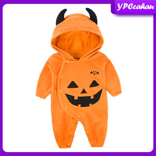 Baby Boys Girls Halloween Pumpkin Pajamas One-Piece Long Sleeve Hooded Romper Polar Fleece Sleepwear Jumpsuit Outfit