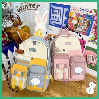 Enfócate en dar regalos Nueva mochila de las mujeres japonés contraste Color lindo niñas'bolsa escolar estilo coreano Harajuku de dibujos animados de gran capacidad mochila