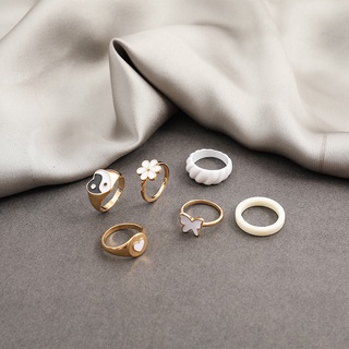 6 unids/set blanco mariposa forma de corazón anillos conjunto tai chi elegante anillo para las mujeres accesorios de moda (3)
