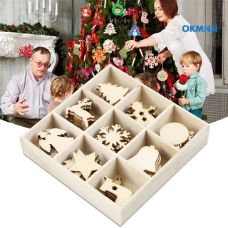 Okmn 72 piezas de madera de árbol de navidad colgante colgante copo de nieve estrella campana decoración (1)
