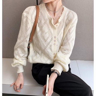 clothes 👚👖👗Cardigan de punto para mujer primavera2021Nuevo estilo coreano suelto y estilo perezoso ropa exterior Internet Celebrity Hollow out suéter abrigo superior