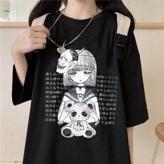 T Shirs 2021 verano malo chica estilo japonés de dibujos animados casual estiramiento Harajuku oscuro suelto de manga corta negro fondo camisa y2k