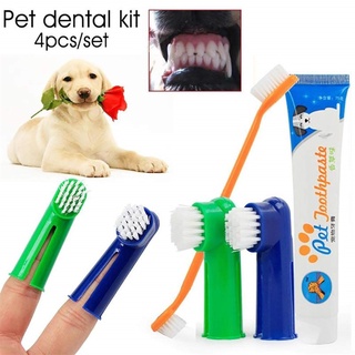 xity01 _cepillo de dientes para mascotas+sabor perro gato limpieza JO pasta de dientes+juego de brochas de ternera