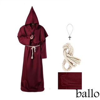✫Xm✡4pcs traje de monje Medieval, disfraz tradicional de Halloween incluye túnica, chal con capucha, colgante de cruz y