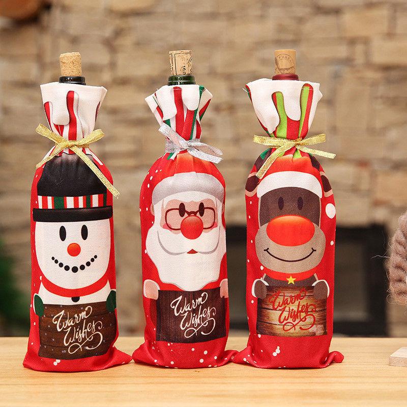 Cubierta de botella de vino de navidad bolsa de vacaciones Santa Claus champán cubierta de botella rojo feliz navidad decoraciones de mesa para decoración del hogar