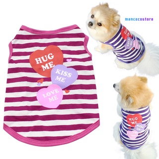 [Mancocostore] Pet Puppy Dog Summer T-Shirt Small Cat Clothes Stripes Heart Vest Apparel XS-L